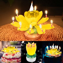 Lotus formade roterande födelsedagsljus med 8 små ljus & Happy Birthday sång