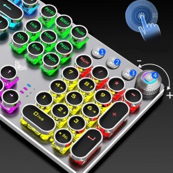 Steampunk - spel mekaniskt tangentbord - metallpanel - rund retro keycap - bakgrundsbelyst trådbunden tangentbord