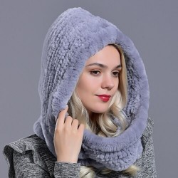 Hood gjord av verklig kanin päls - fashionabel varm hatt - Shawl