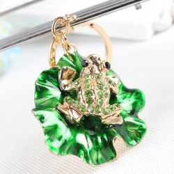 Frog & grönt lotusblad - crystal keychain