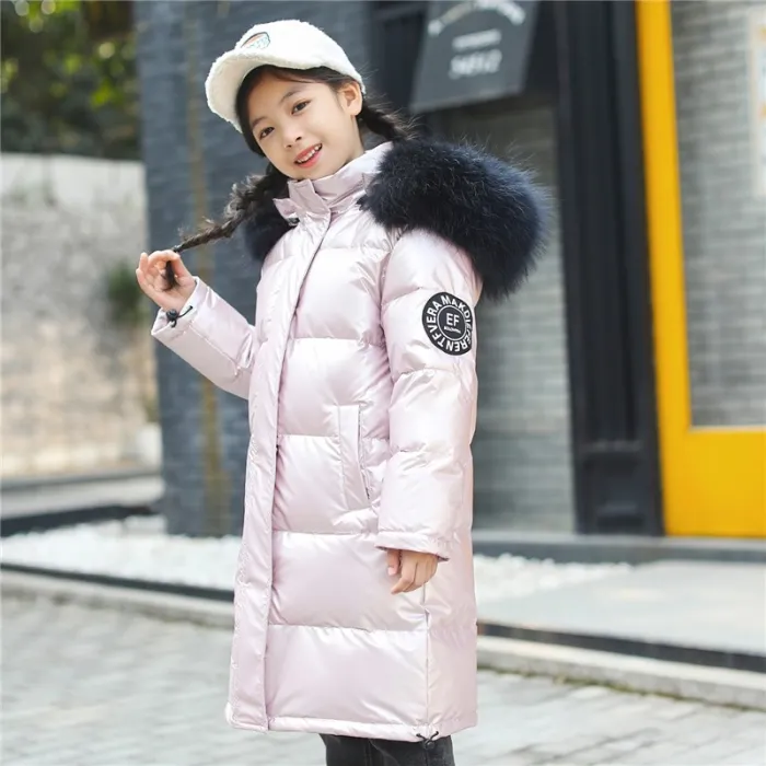 Long - warm winter jacket with fur hood - for girlsKids