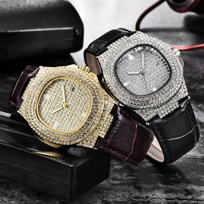 iced out diamant klocka - kvarts guld hip hop klockor med micropave cz rostfritt stål klocka relogio