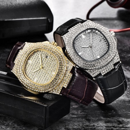 iced out diamant klocka - kvarts guld hip hop klockor med micropave cz rostfritt stål klocka relogio
