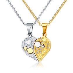 Rhinestone charm pendant halsband - kärlek hjärta formad länk kedja halsband - present smycken tillbehör