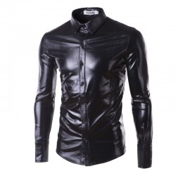 lila belagd metallisk nattklubb bär skjorta - män lång ärmknapp ner män klänning skjorta glänsande elastisk chemise homme
