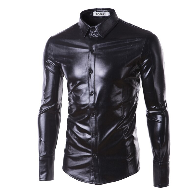 lila belagd metallisk nattklubb bär skjorta - män lång ärmknapp ner män klänning skjorta glänsande elastisk chemise homme