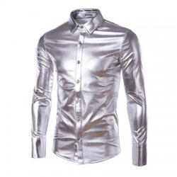 lila belagd metallisk nattklubb bär skjorta - män lång ärmknapp ner män klänning skjorta glänsande elastisk chemise homme