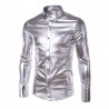 lila belagd metallisk nattklubb bär skjorta - män lång ärmknapp ner män klänning skjorta glänsande elastisk chemise homme
