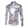 purple coated metallic night club wear shirt - men long sleeve button down mens dress shirt shiny elastic chemise hommeT-shirts