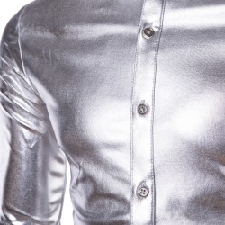 lila belagd metallisk nattklubb bär skjorta - män lång ärmknapp ner män klänning skjorta glänsande elastisk chemise homme