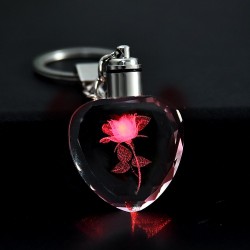 Rose blomma i kristall hjärta - LED - keychain
