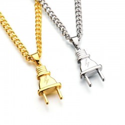 Elektrisk plug form hänge - guld & silver rostfritt stål halsband