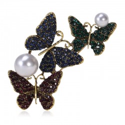 Triple butterflies & pearl - luxury crystal broochBrooches