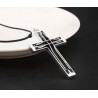 Dubbel hollow-out rostfritt stålkors - läderhalsband