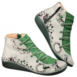 Lace-up retro ankel stövlar - platt - sida zipper - läder