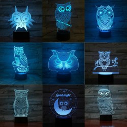 3D owl - LED nattlampa - USB - touch control / fjärrkontroll