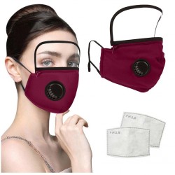 Mouth / ansikte skyddsmask - avtagbar plast ögonsköld - luftventil - 2.5PM filter - återanvändbar