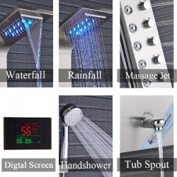 Rostfritt stål - 6-funktions vattenfall - LED duschpanel med massagesystem