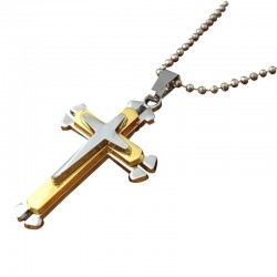 Cross pendant chain - 3D - 3 colours - metal chainNecklaces