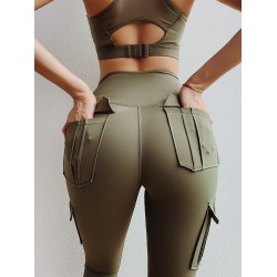 Hög midjade leggings - smala byxor med fickor