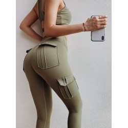 Hög midjade leggings - smala byxor med fickor
