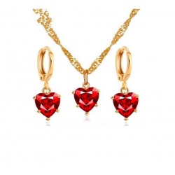 Golden necklace & earrings set with red heartNecklaces