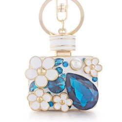 Parfymflaska med kristaller och blommor - keychain