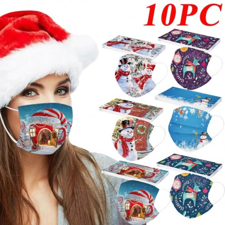 10 bitar - disponibel antibakteriell medicinsk ansiktsmask - munmask - 3-lager - unisex - jultryck