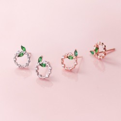 Små cirklar & blad - rosa guld / silver stud örhängen - 925 sterling silver