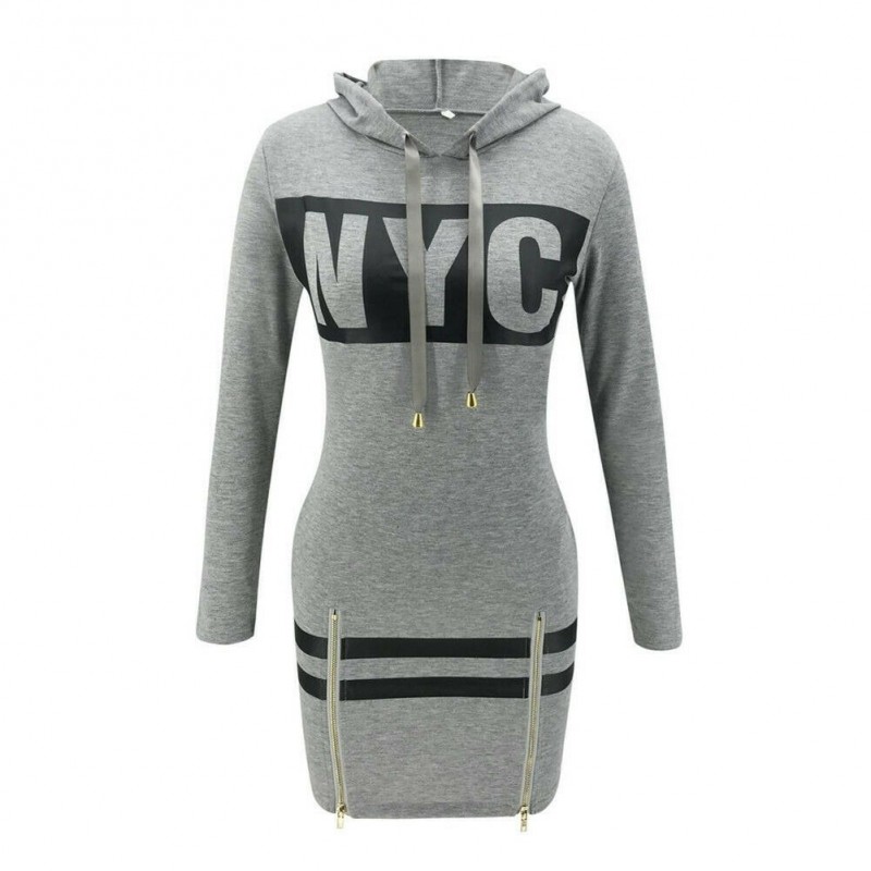 Tryckta NYC-brev - långärmad miniklänning - hoodie