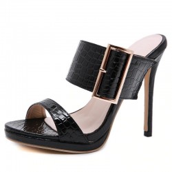 Sexy high heeled sandals with decorative buckle - leatherPumps