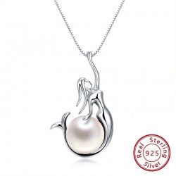 Pendant med sjöjungfru & pärla - halsband - 925 sterling silver