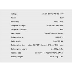 80W Elektrisk lödjärn - LCD display - justerbar temperatur - 110V / 220V