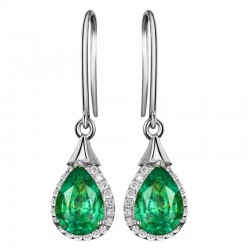 Eleganta långa örhängen med grön kristall - 925 sterlingsilver