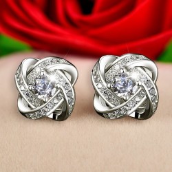 Exclusive small round earrings with crystals - 925 sterling silverEarrings