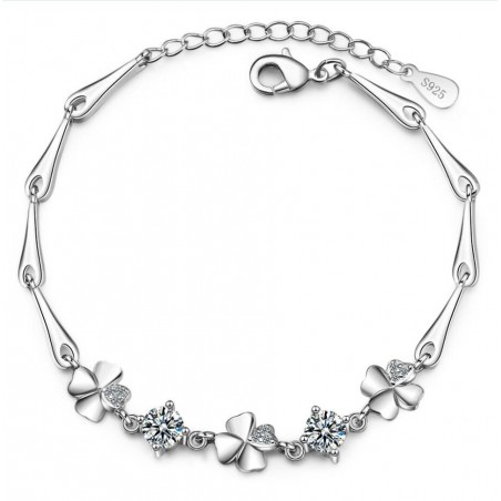 Elegant armband med fyra blad klöver & kristaller - 925 sterling silver