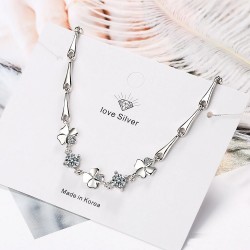 Elegant bracelet with four leaf clover & crystals - 925 sterling silverBracelets