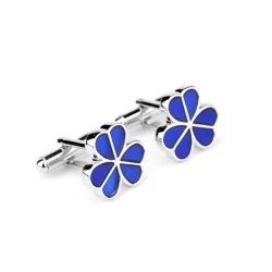 Silver Cufflinks - blå emaljblommor