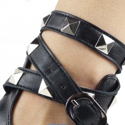 Halv finger läderhandskar - med riveter & spänne - Rock / Punk stil