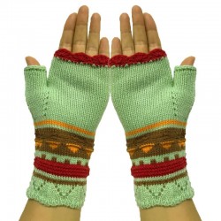 Knitted vinterhandskar - halvfinger design - med en blomsterbroderi