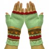 Knitted vinterhandskar - halvfinger design - med en blomsterbroderi