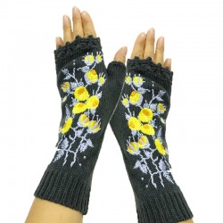 Handmade knitted gloves - long - half finger - embroidery flowersGloves