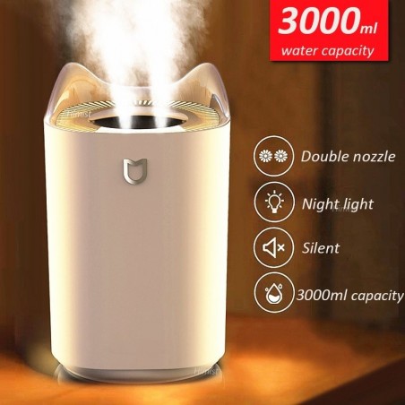 Luftfuktare - 3000ML - Dubbelmunstycke - Cool Mist - Färgglad LED