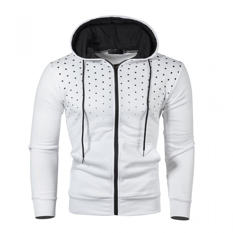 Varm hoodie med zipper - lång ärm - polka-dot print