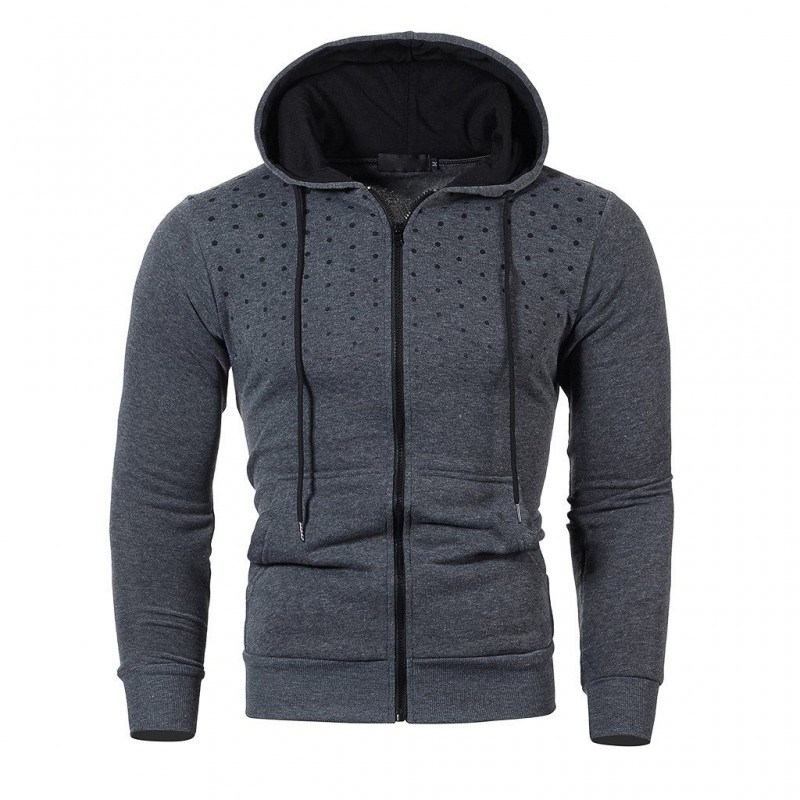 Varm hoodie med zipper - lång ärm - polka-dot print