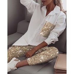 Sequin long sleeve shirt & glitter shiny pant - setBlouses & shirts