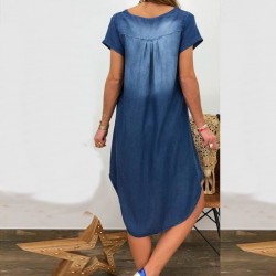 Kort ärm denim klänning - V-neck - lös design