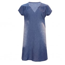 Kort ärm denim klänning - V-neck - lös design