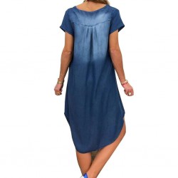 Kort ärm denim klänning - V-neck - lös design
