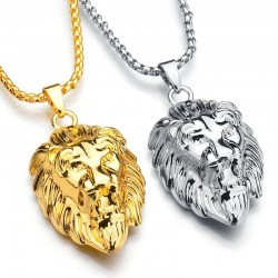 Lion huvud hänge - guld halsband
